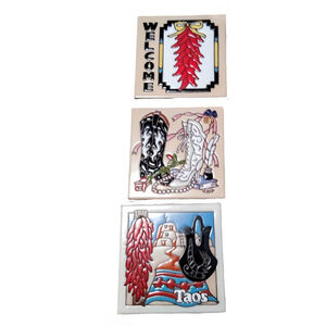 Vintage Masterworks Earthtones Ceramic Art Tiles Boots, Peppers,  Desert Sign